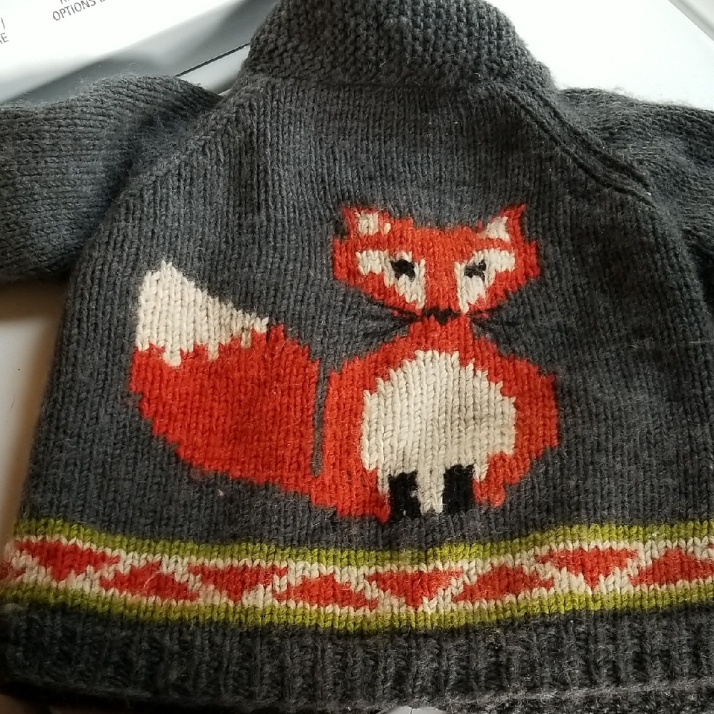 Ambler Wool Gray Kids Sweater with Orange Fox Forest Medium